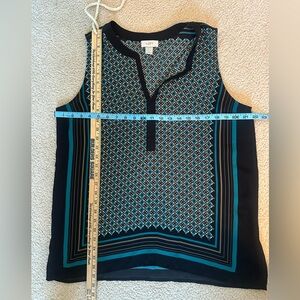 LOFT Women's Sleeveless Top - Black and Teal Geometric